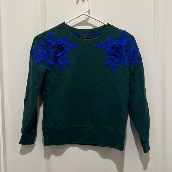 J. Crew Tops - J Crew Green And Blue Floral Sweatshirt Size XXS